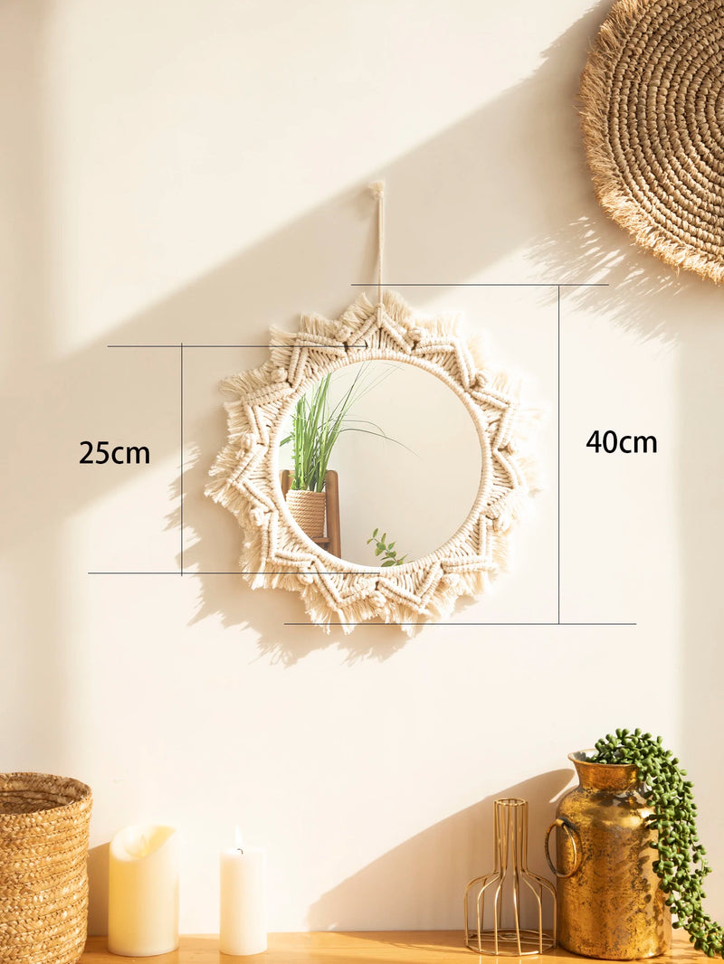 miroir décoratif boho en macramé pour décoration murale artisanale