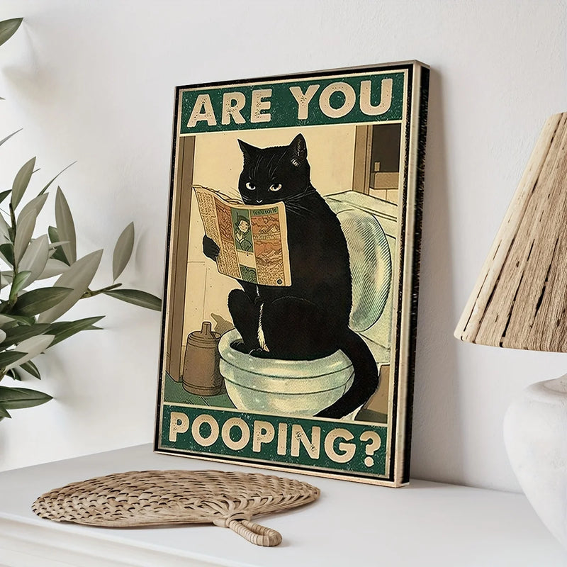 citation humoristique chat noir lisant journal dans les toilettes décor amusant