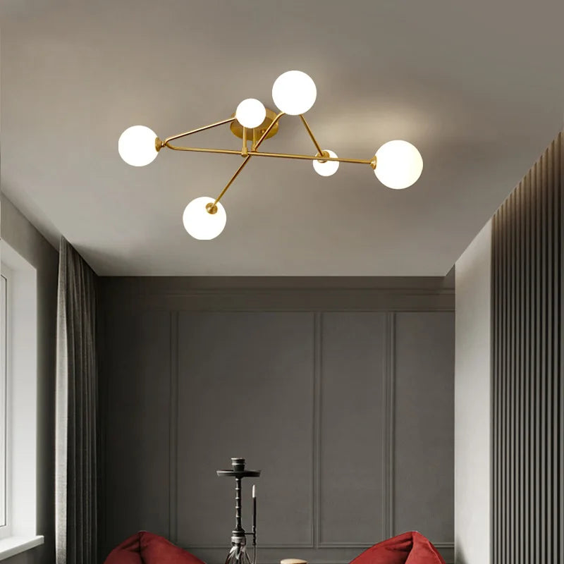 2024 Modern Golden LED Chandelier For Living Room Bedroom Nordic Luxury Glass Ball Ceiling Hanging Lamp