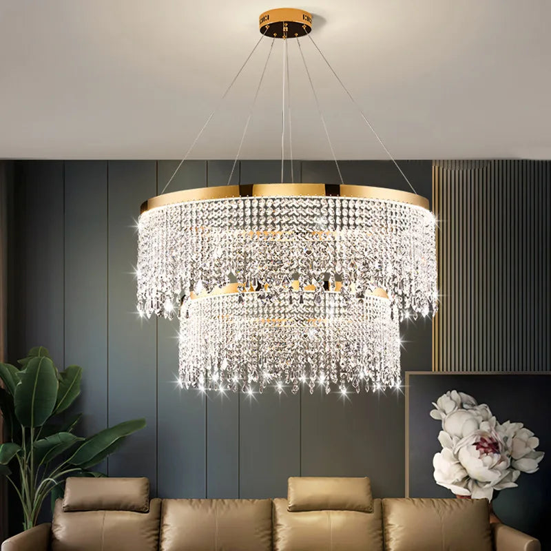 lustre moderne en cristal design circulaire éclairage de luxe suspendu