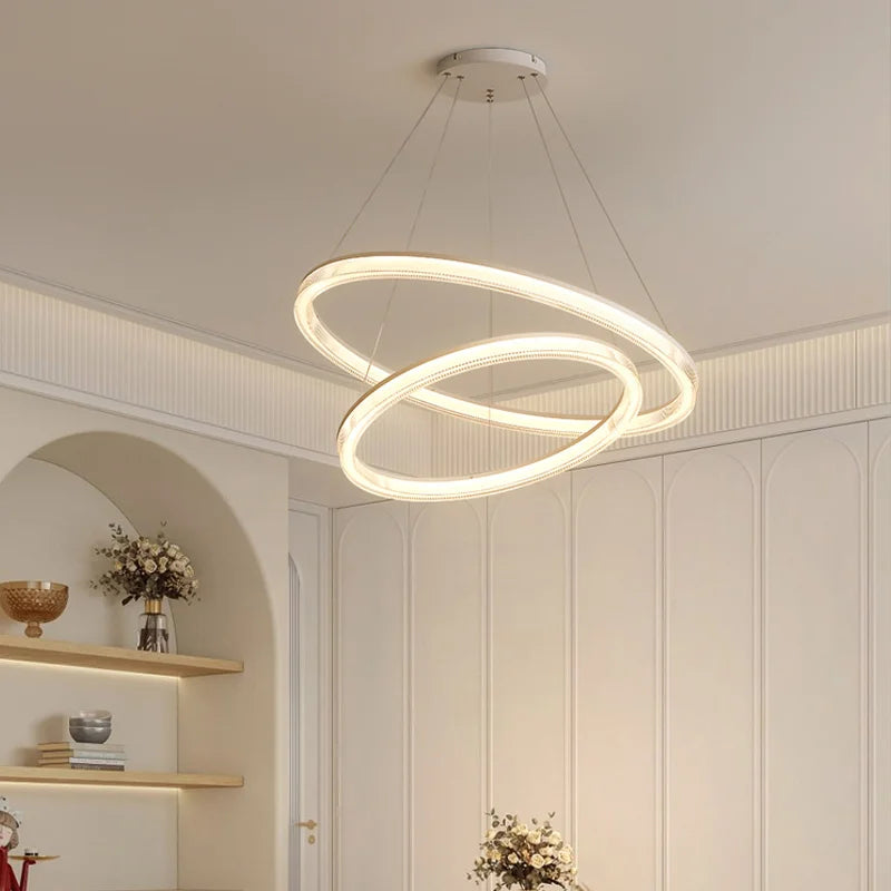 Modern Nordic LED Chandeliers For Living Rooms, Bedrooms, Restaurants, Kitchens, Chandeliers, White Circular 3-ring Design