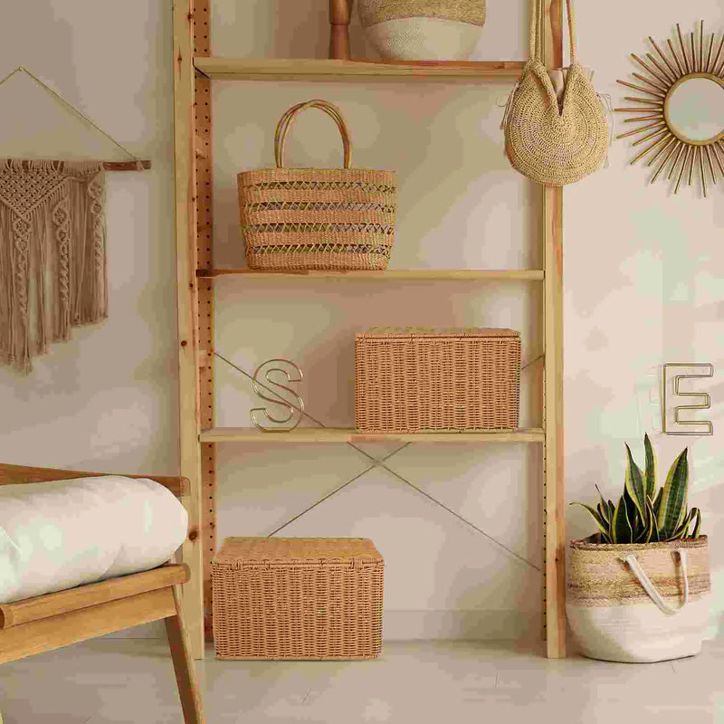 panier de rangement en rotin synthétique avec couvercle