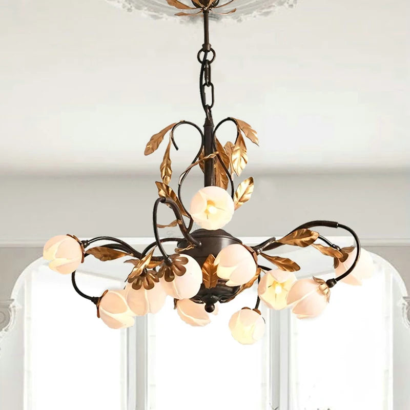 lustre antique avec abat-jour en forme de tulipe art