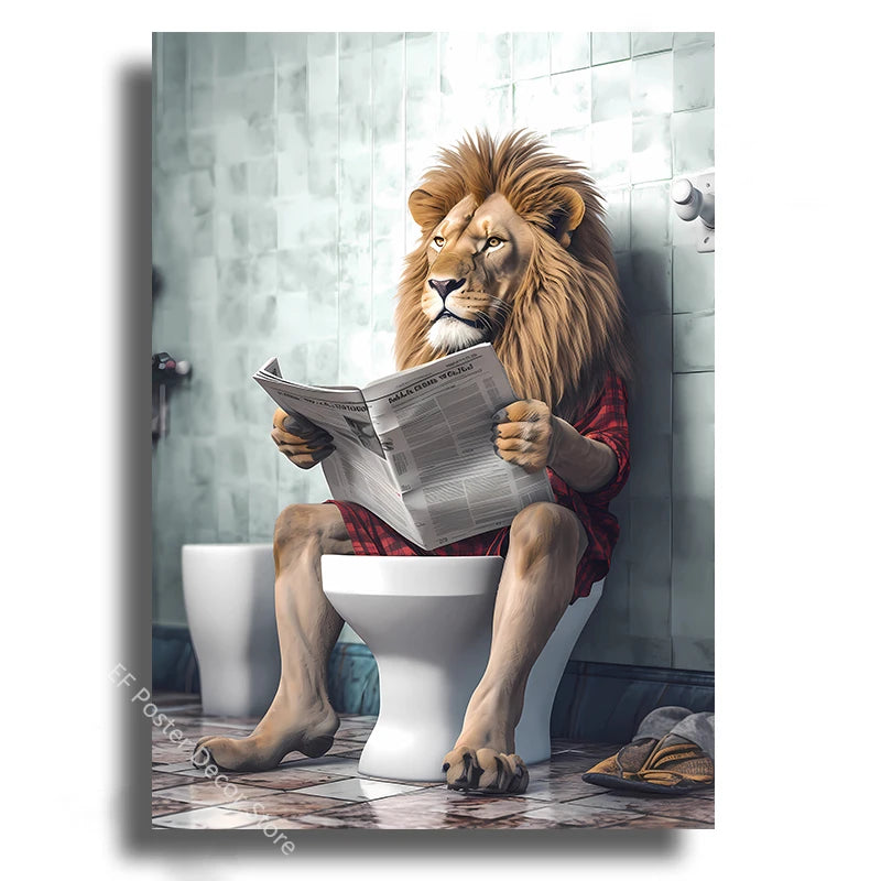 Tableau affiche humoristique d'un animal sur les toilettes