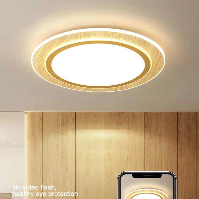 lampes de plafond led ultra-minces en bois style japonais