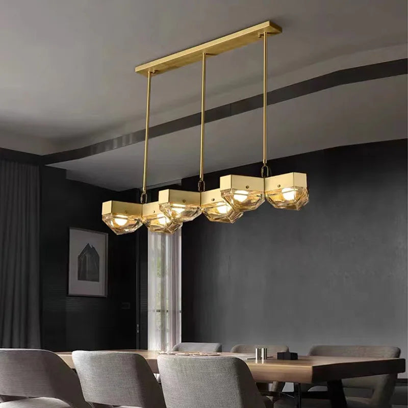 led décorative en cuivre avec suspension réglable pour salon