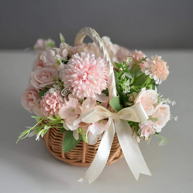 panier de fleurs de mariage tissé à la main pour rangement et pique-nique