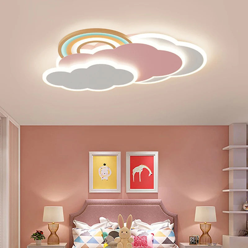 plafonnier nuage arc-en-ciel romantique pour princesse avec télécommande en option