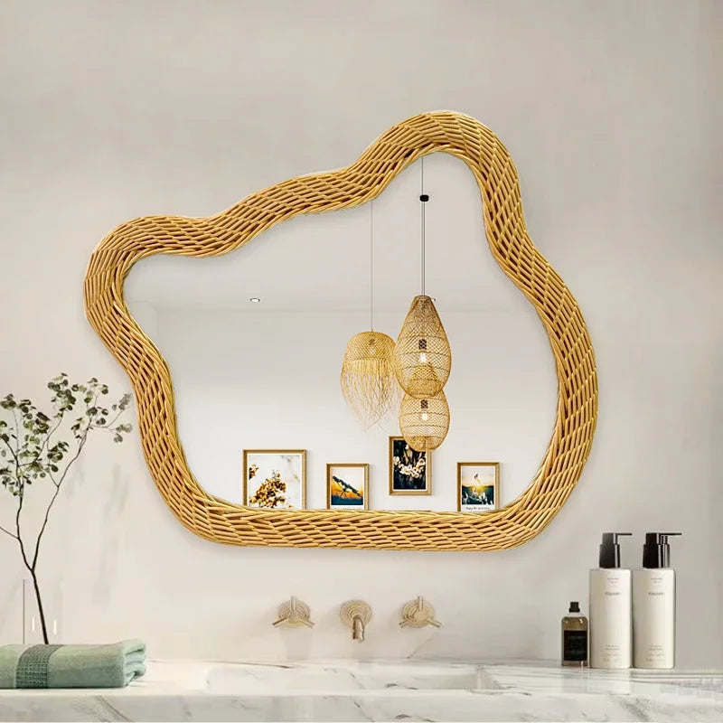 miroir en rotin ours design luxueux à suspendre au mur