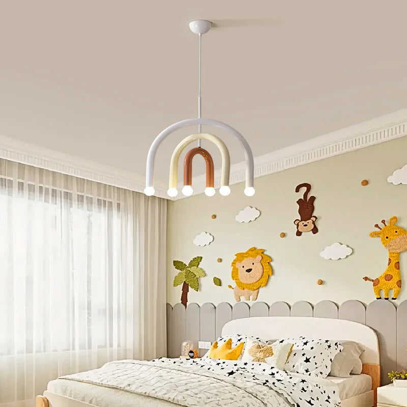 Creative Colorful Rainbow Pendant Lamps Iron E14 LED Bedroom Hanging Light Art Design Girl Kids Room Chandelier Lighting Indoor