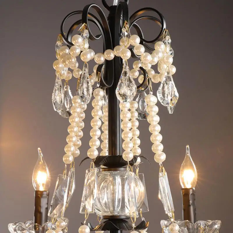 lustre moderne en cristal avec perles et éclairage led