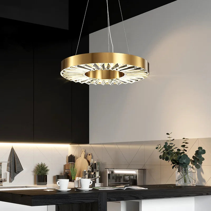 lustre cristal design moderne en acier inoxydable doré suspendu