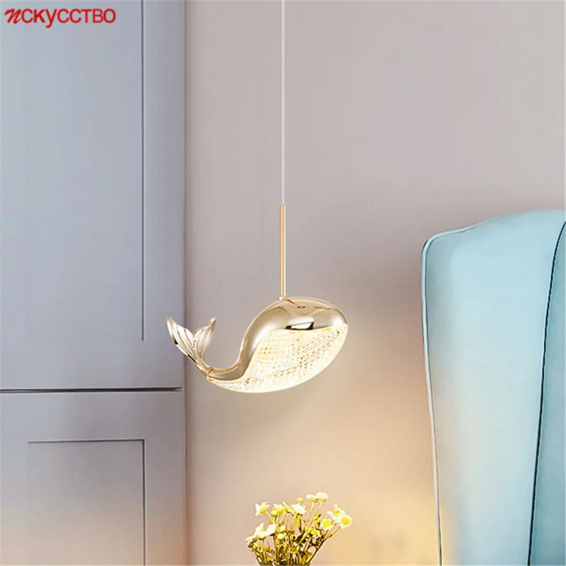 suspension led acrylique dauphin d'or pour enfants