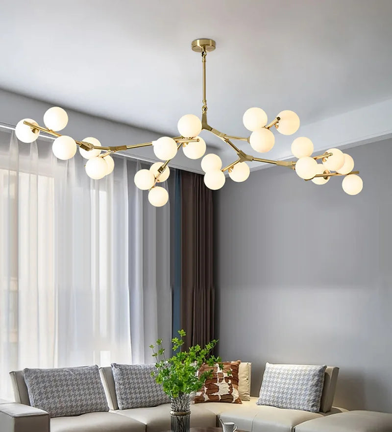 2024 Modern LED Chandelier Branches Style Glass Balls Ceiling Lamp Living Room Dining Room For Bedroom