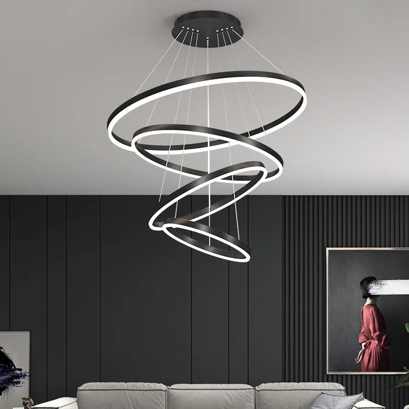 lustre moderne à anneaux ronds en led pour décoration intérieure