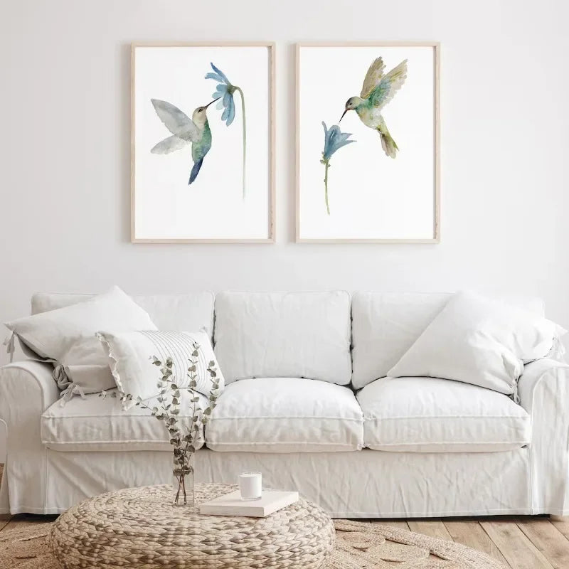 Tableau affiches de colibri en aquarelle pour décoration murale