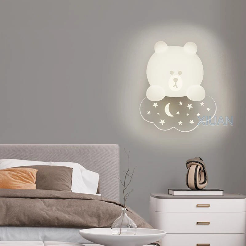 applique murale ours blanc lumière étoile lune pour enfants