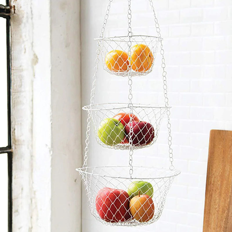 panier mural de rangement pour fruits et légumes 3 niveaux suspendus