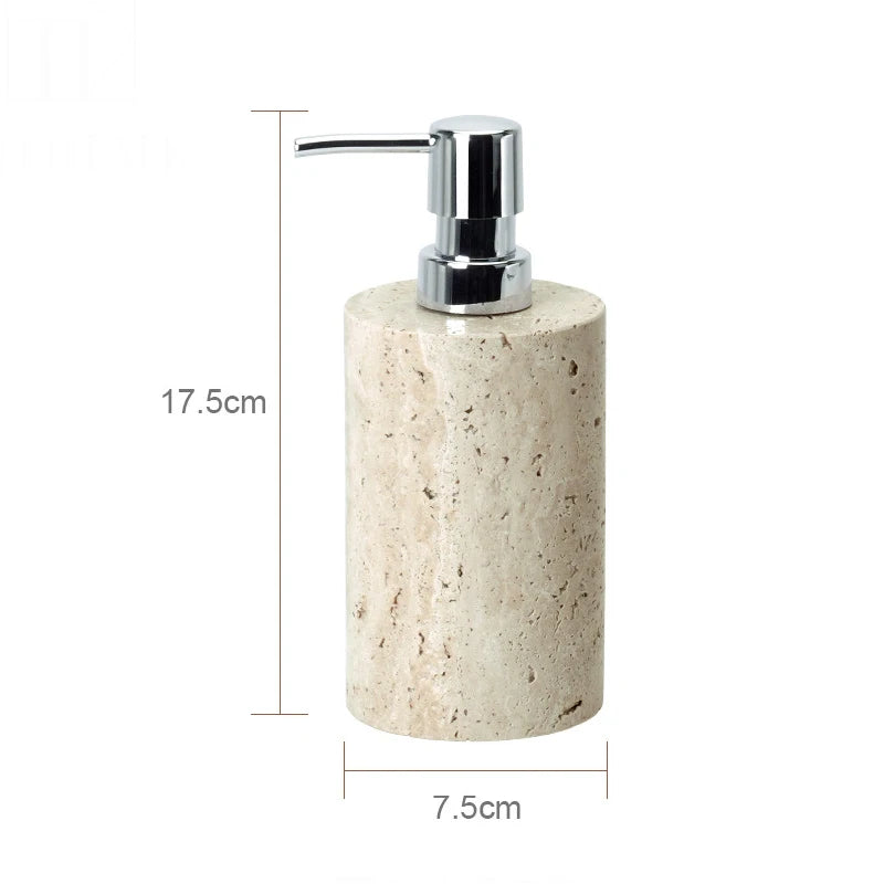 ensemble accessoires salle de bain en travertin beige naturel