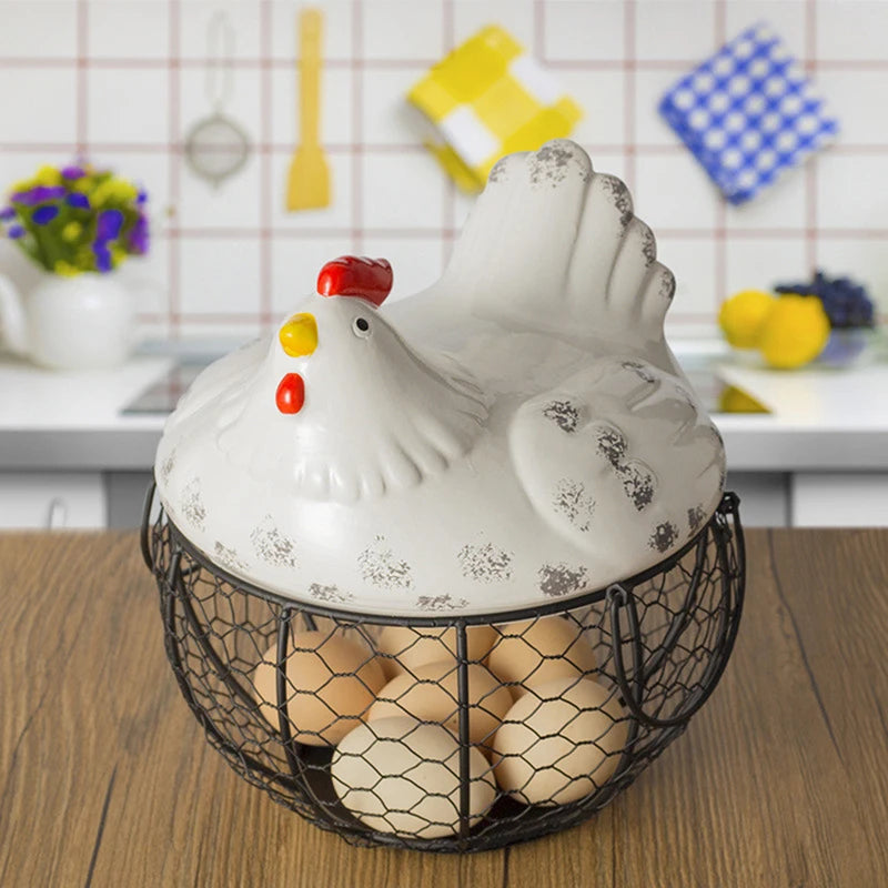 porte-oeufs en fer poulet en céramique panier de rangement durable