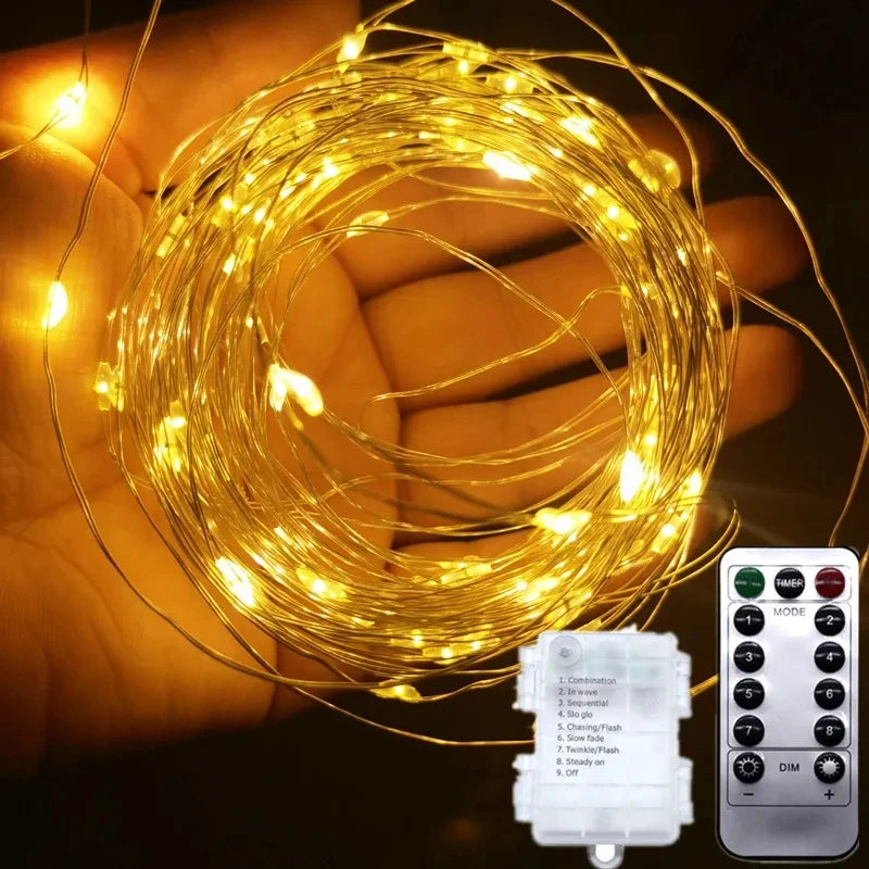 guirlande lumineuse led cuivre 20m 8 modes télécommande décoration extérieure