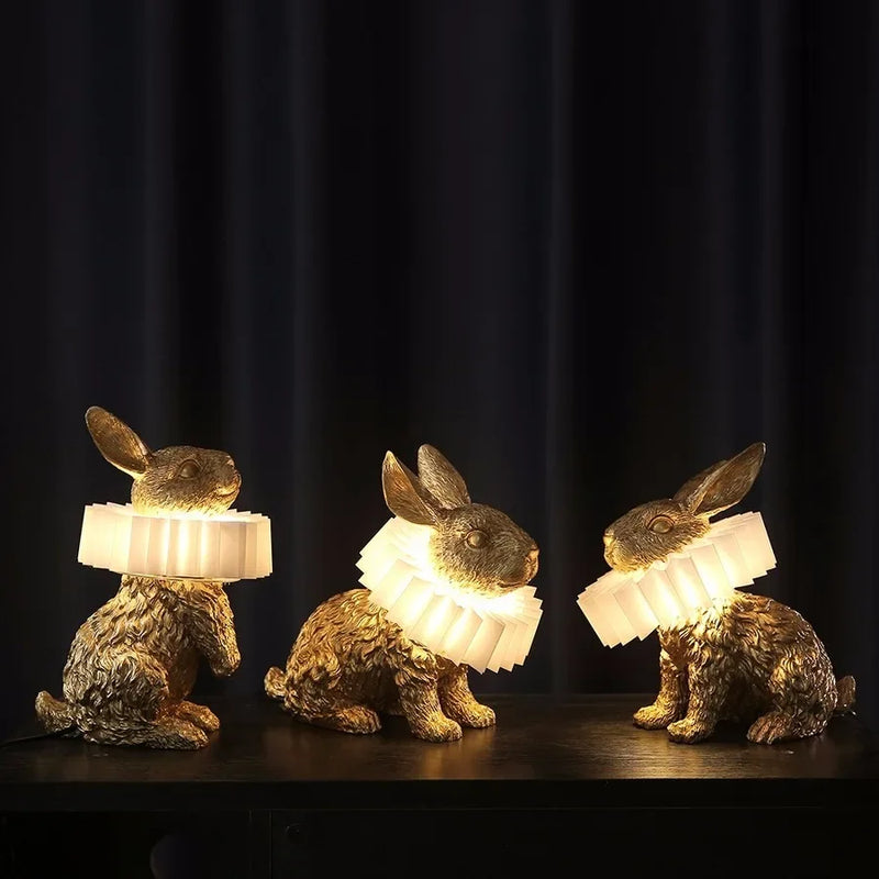 lampe de table créative en résine avec écharpe de lapin décorative