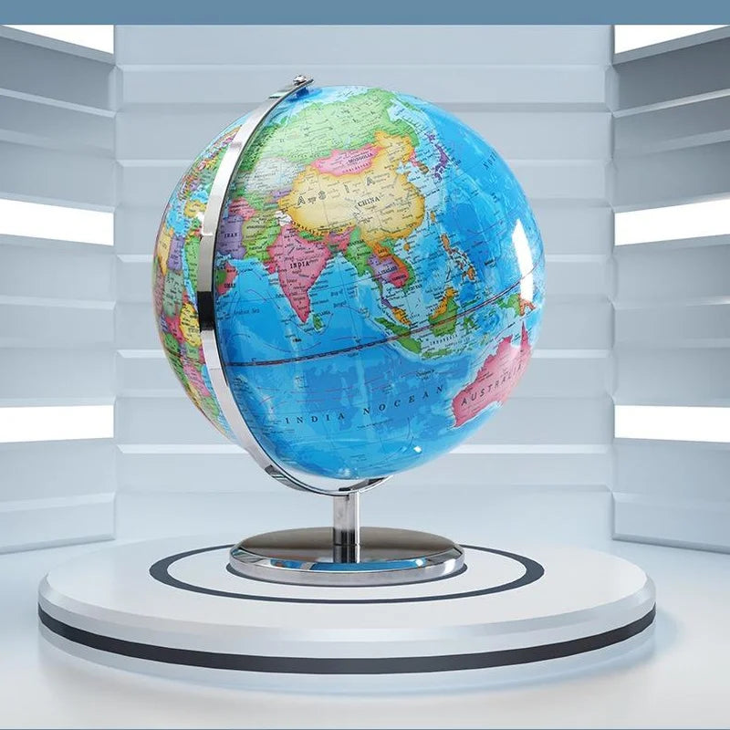 globe terrestre lumineux avec carte du monde éducative