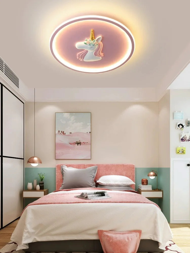 BOSSEN Scandinavian LED Children's Room Ceiling Pendant Light, Pink/Blue Unicorn for Living Room, Bedroom Home Decoration.