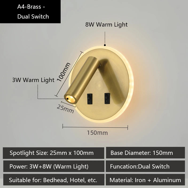 applique murale led moderne avec ports usb et lampes de lecture réglables