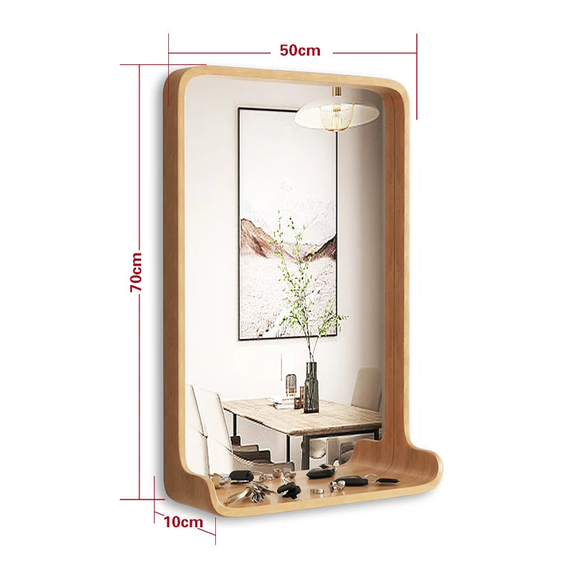 miroir en bois massif avec éclairage led et fixation murale