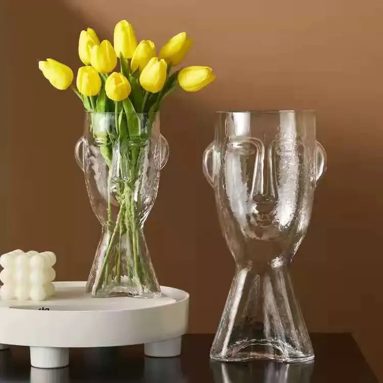 vase en verre visage humain abstrait pour fleurs décoratives modernes