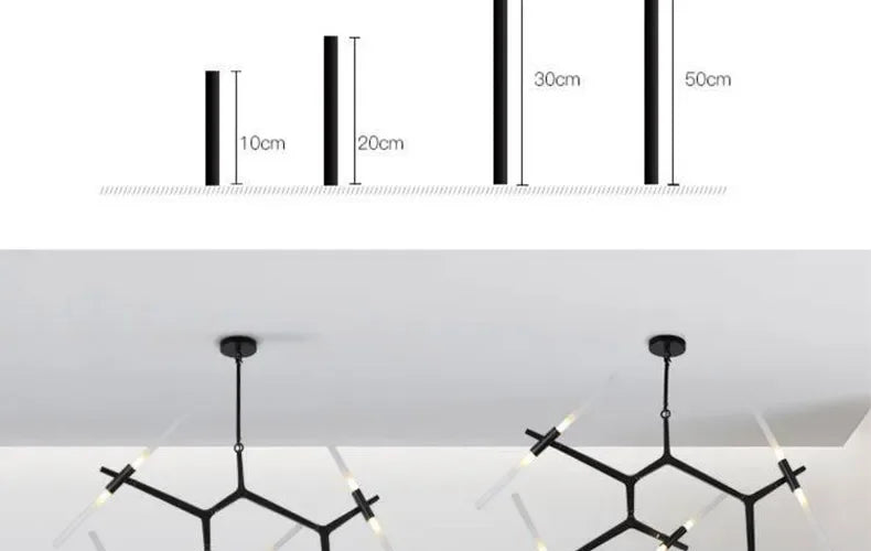 lustre moderne en verre led tube branche pour décoration suspendue