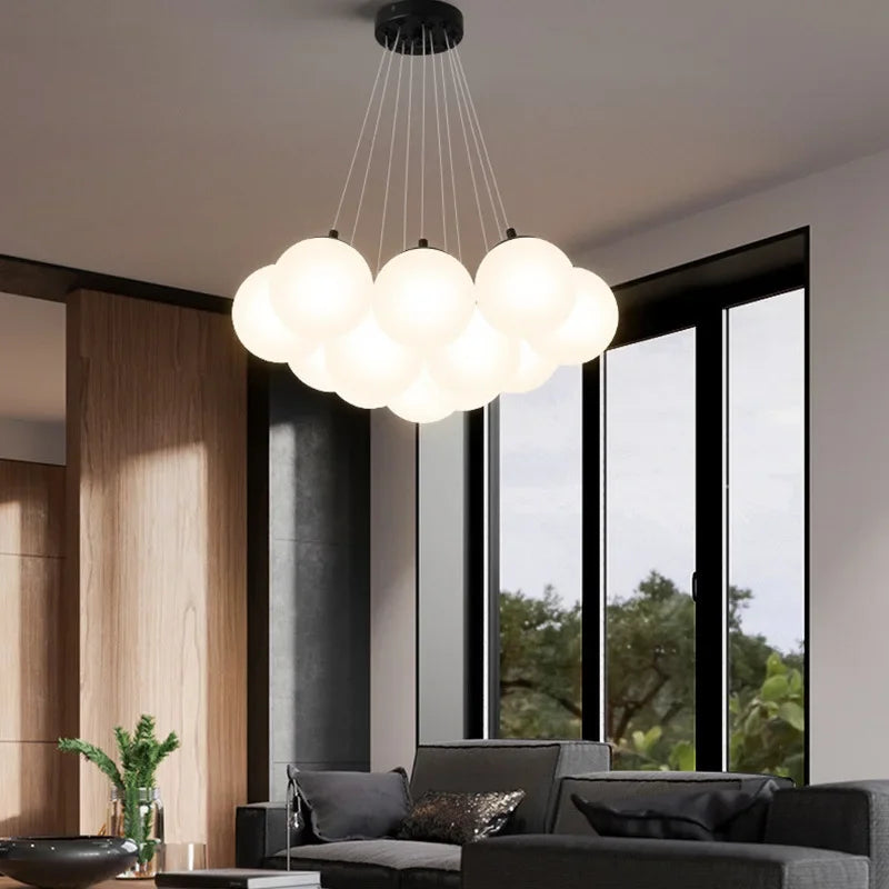 lustre nordique en verre avec suspension led pour décoration maison