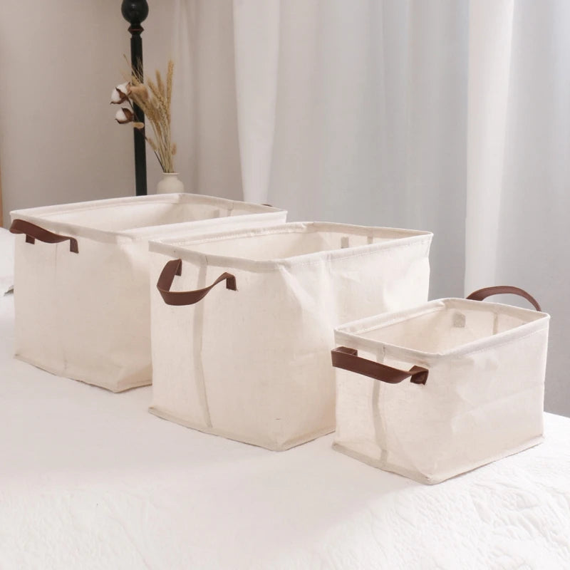 panier pliable en coton et lin pour rangement divers