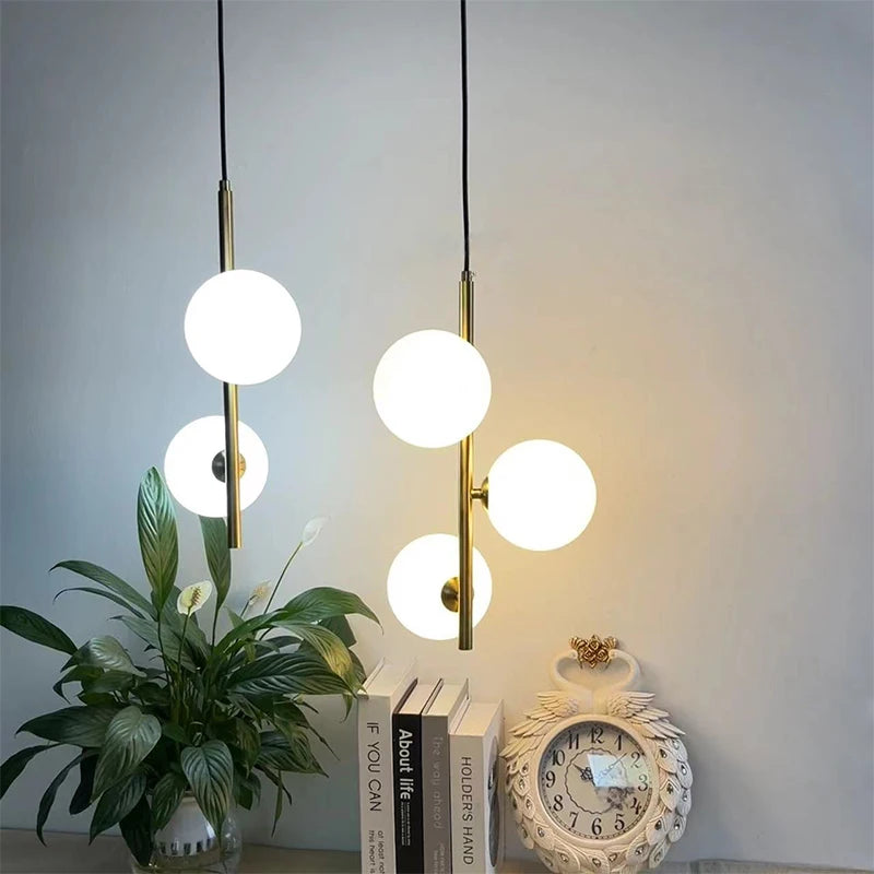 Boule de verre nordique suspension LED lumières en laiton noir chambre suspension lampe moderne salon salle à manger décor luminaires