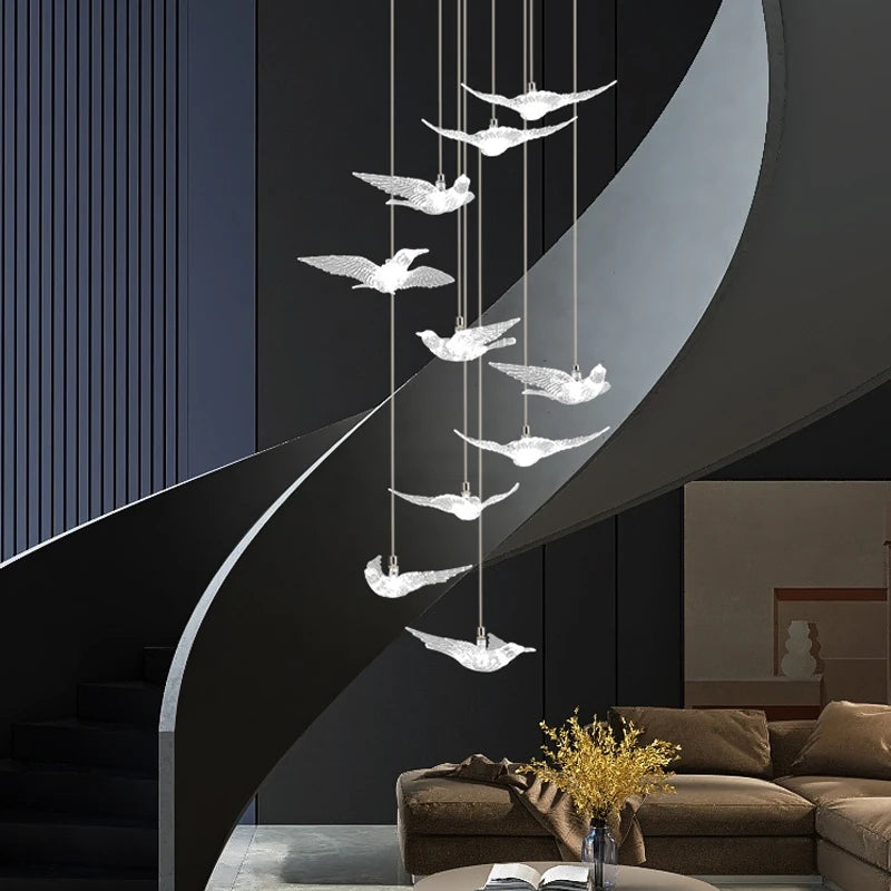 suspension LED décorative en forme d'oiseau pour loft et villa