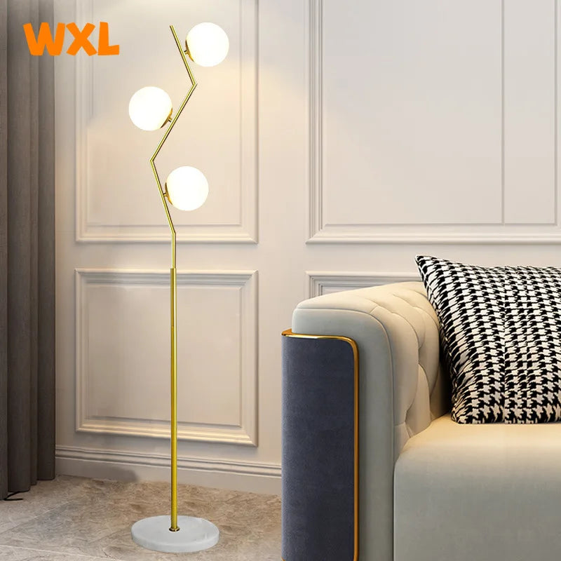 lampadaire led moderne en fer et verre nordique pour décoration intérieure