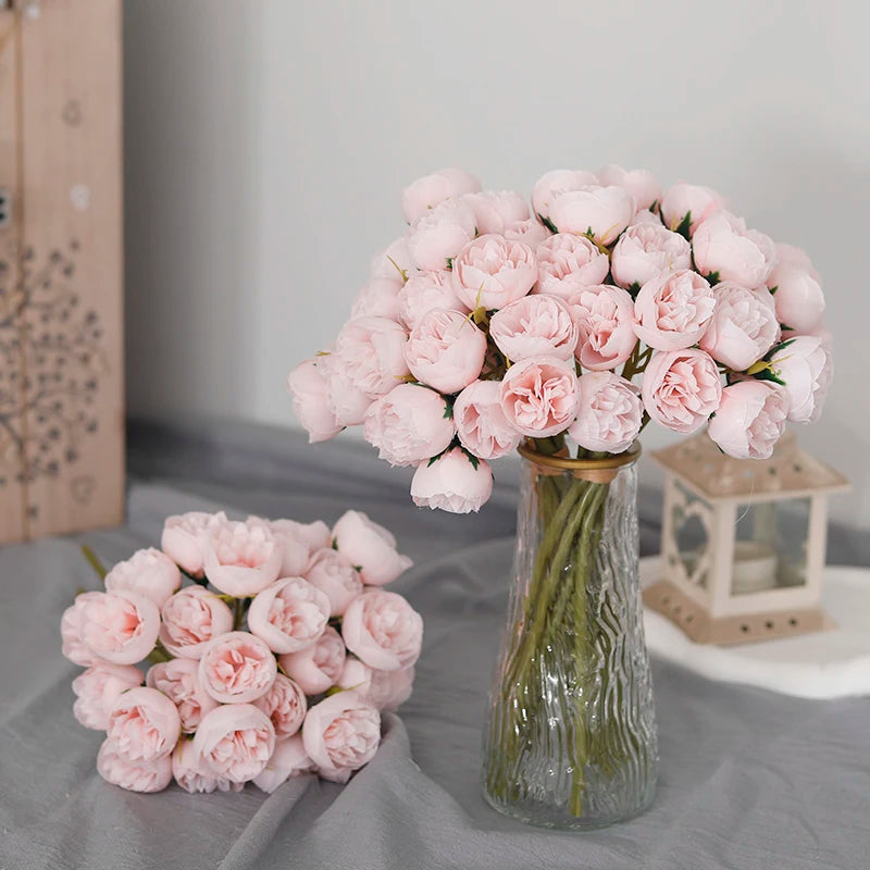 bouquet de 27 roses et pivoines artificielles en soie décoratif