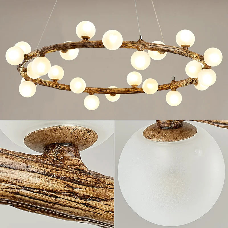 lustre de style wabi-sabi en bois artificiel pour intérieur