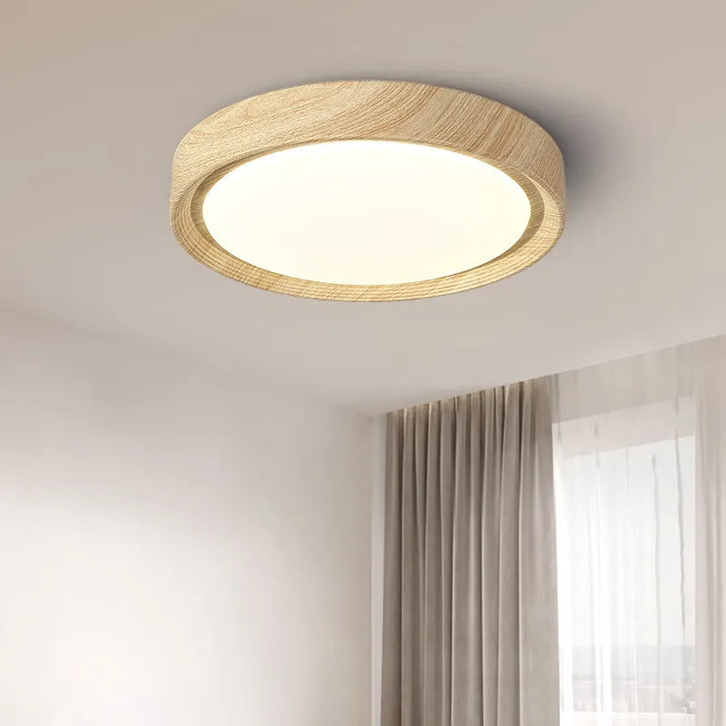 lampe circulaire simple style nordique grain de bois éclairage entrée balcon porche