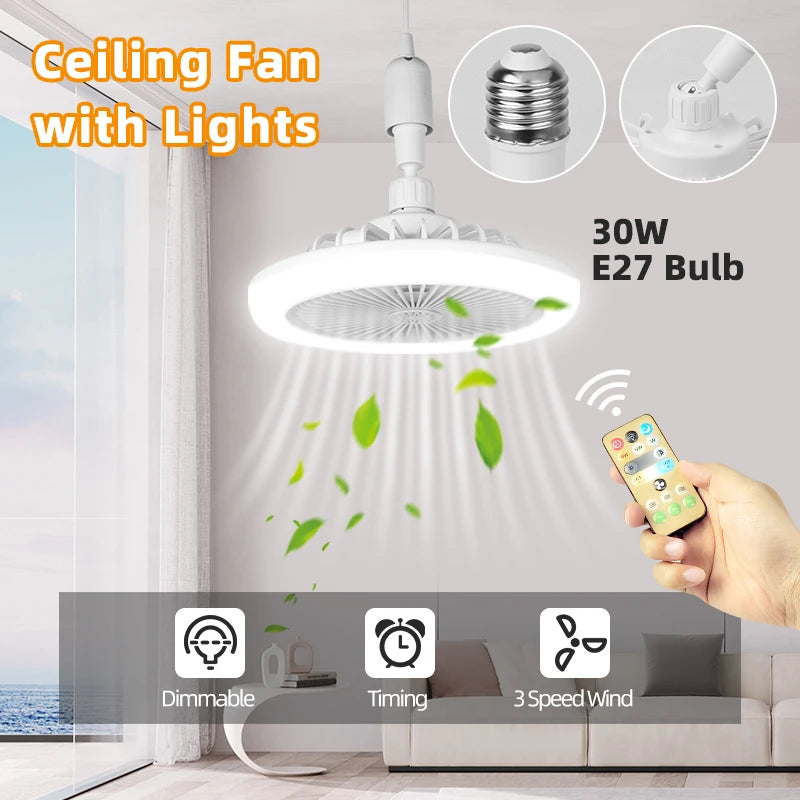 Fan Luster Silent Ceiling Fan Light with Remote Lamp E27 Control Bedroom Living, Home Lighting Source, Ac85-265v  Ceiling Fan