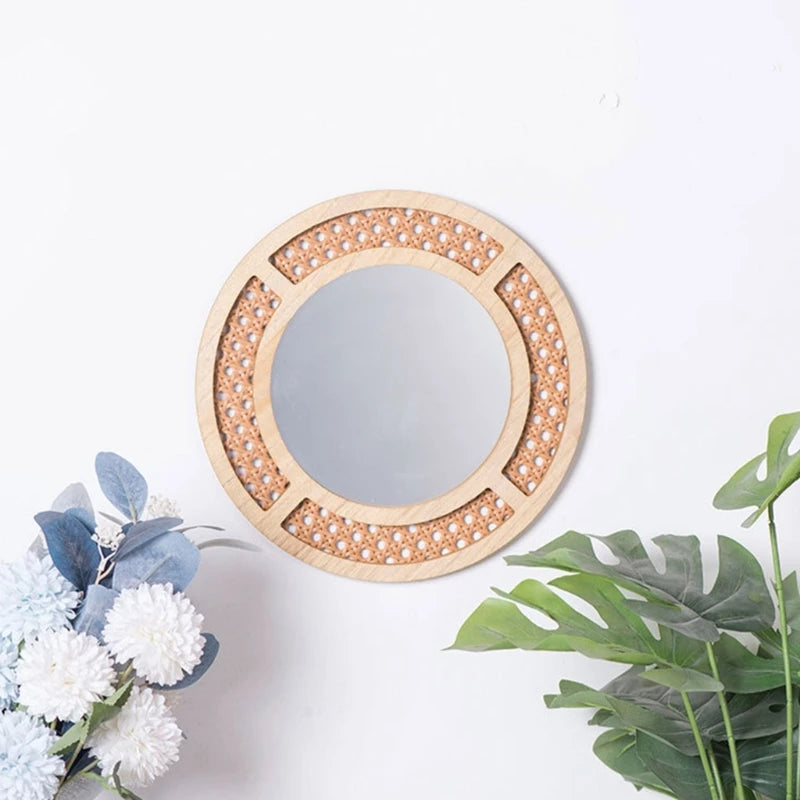 miroir rond en rotin pour décoration bohème intérieure