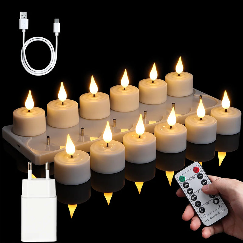 lot de 6 ou 12 bougies led rechargeables avec minuterie et clignotantes