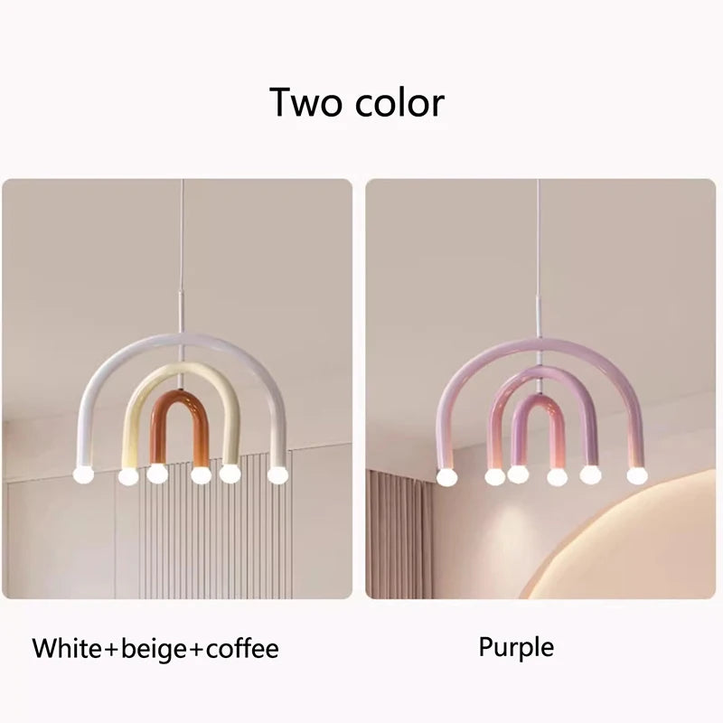 Creative Colorful Rainbow Pendant Lamps Iron E14 LED Bedroom Hanging Light Art Design Girl Kids Room Chandelier Lighting Indoor