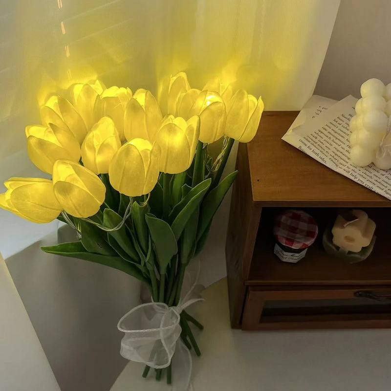 lampe tulipe décorative avec fleurs artificielles pour intérieur