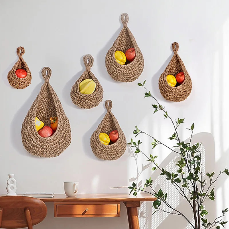 panier de rangement en coton tissé forme goutte pour fruits et légumes