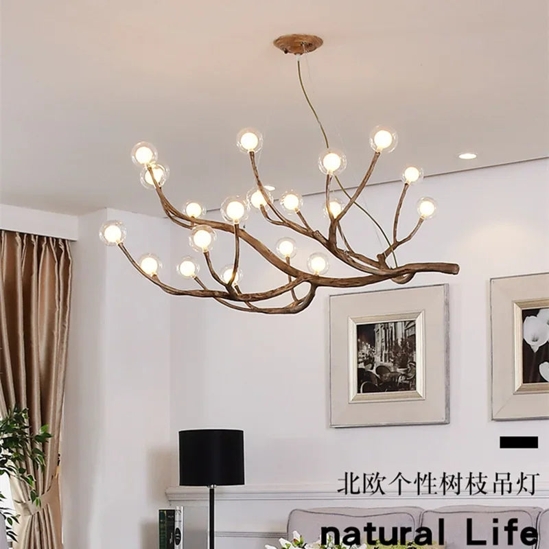 lustre vintage en résine avec branches d'arbre led