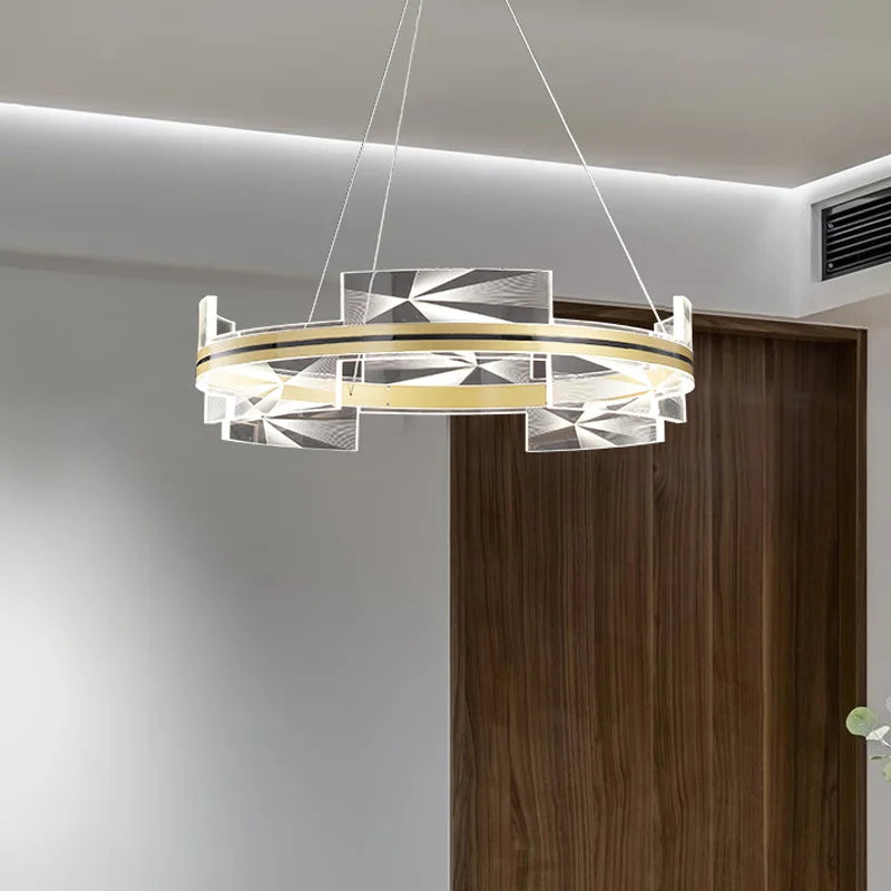 lustre moderne créatif design géométrique avec cercle doré