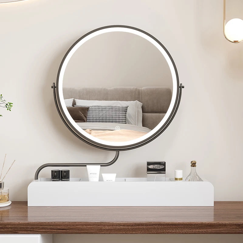 miroir décoratif à led rétro en bois pour maquillage