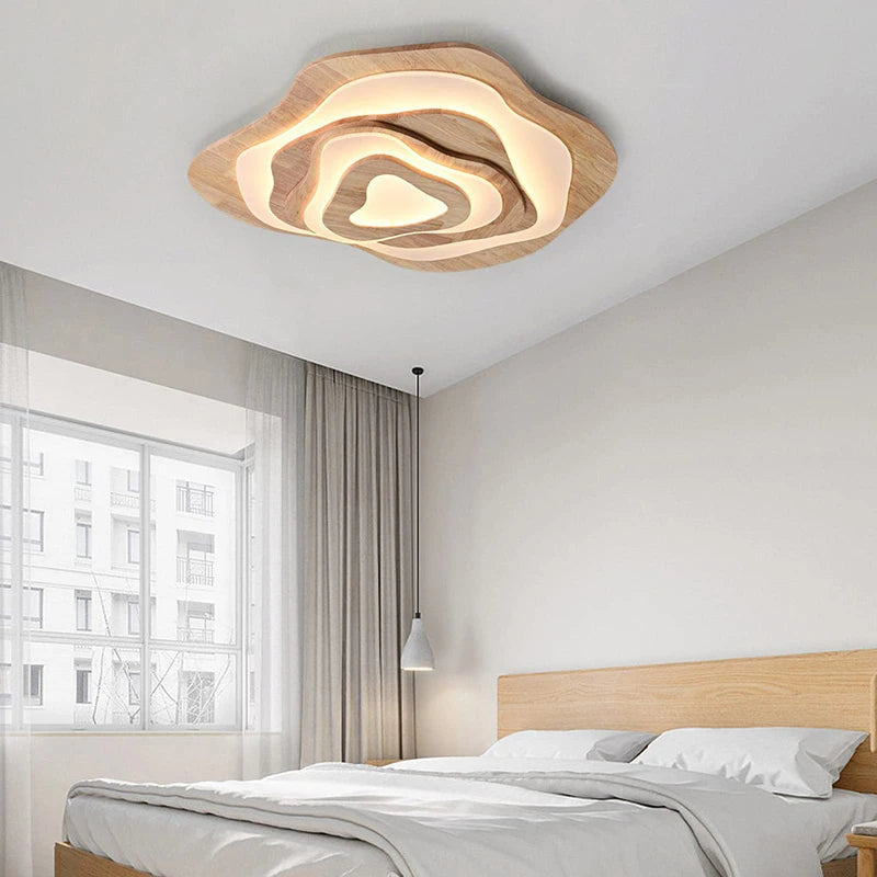 lustre led moderne en bois pour chalet loft intelligent